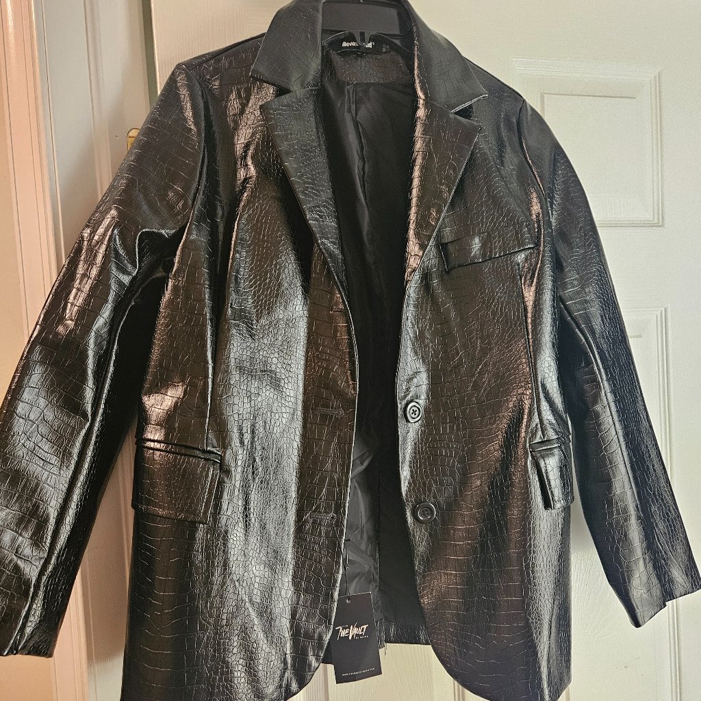 Black Crocodile Print Leather